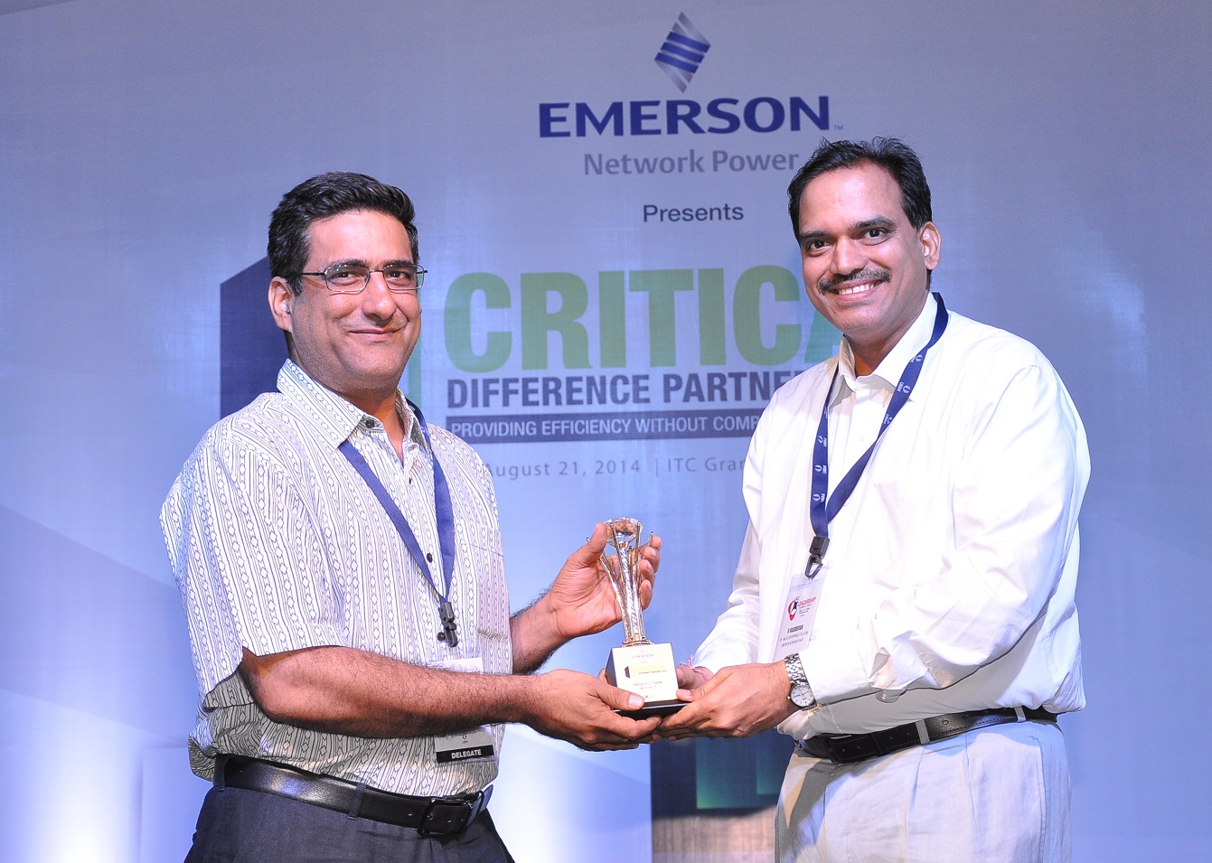 Rohit receiving Emerson Critical Difference Partner Award for the "Best Data Center Project"